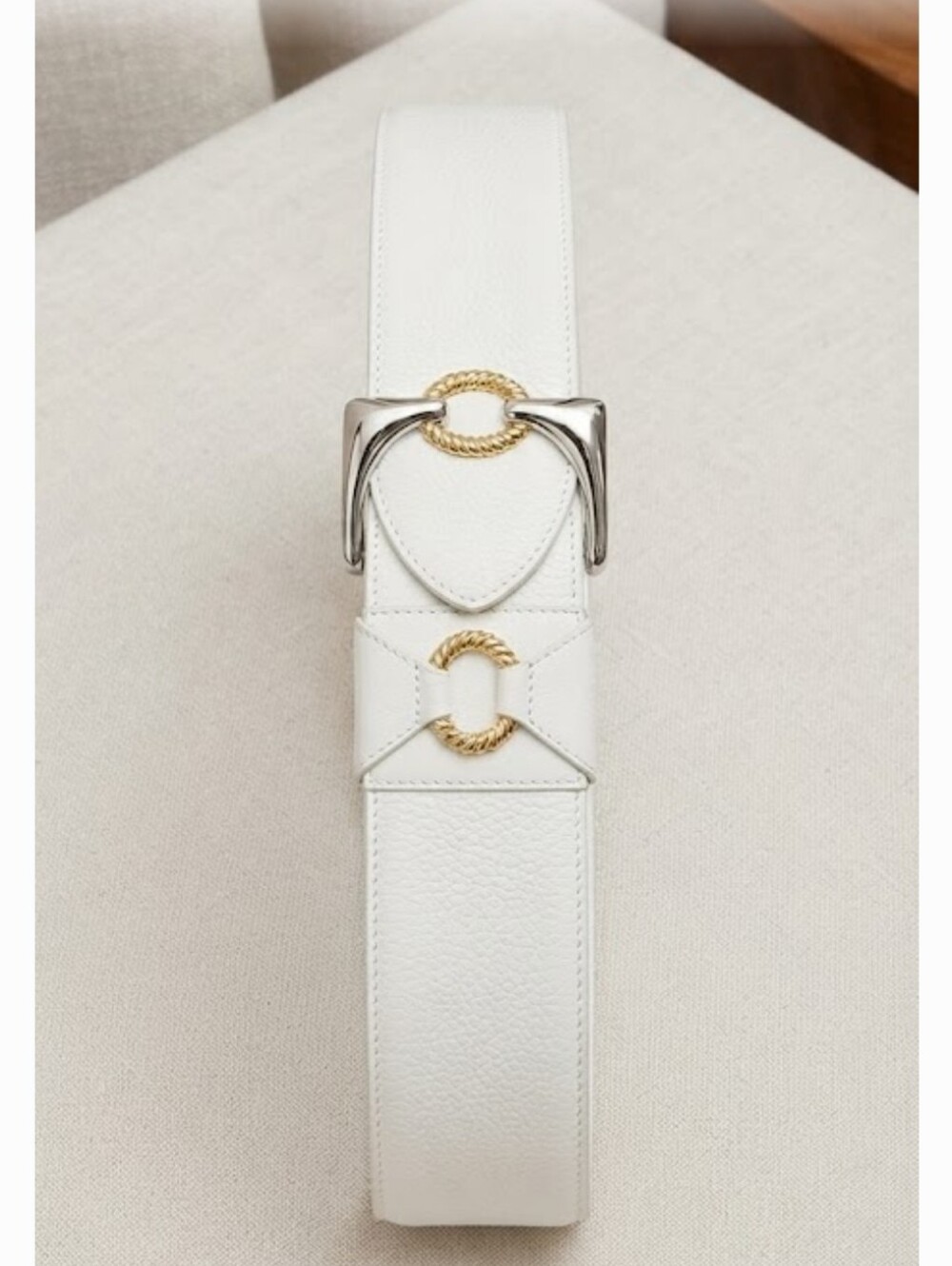 Christian Dior White Women's Leather Waist Belt with Gold & Silver Buckle